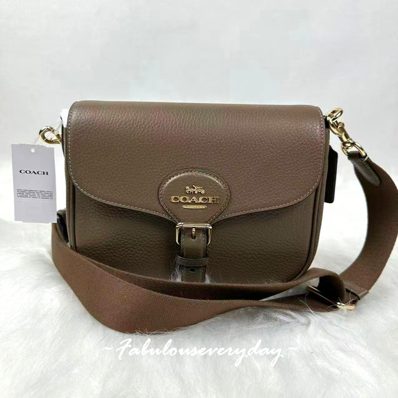 COACH Amelia Saddle Bag Shoulder/Crossbody Bag In Leather/Dark Stone CP107 NWT - Picture 1 of 8